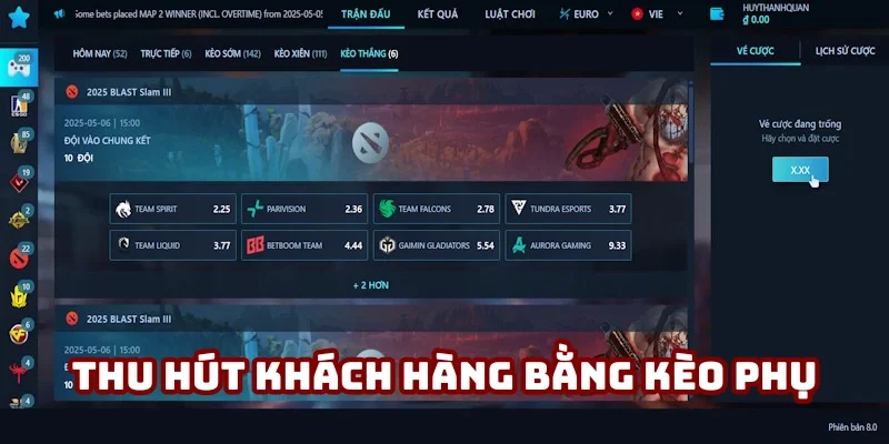 Esports 188BET thu hút khách hàng nhờ kèo phụ